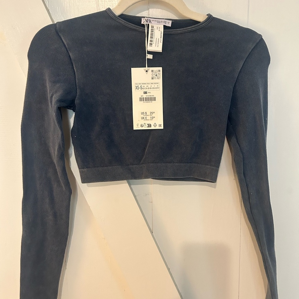 Zara Long Sleeve Crop Top - Indigo